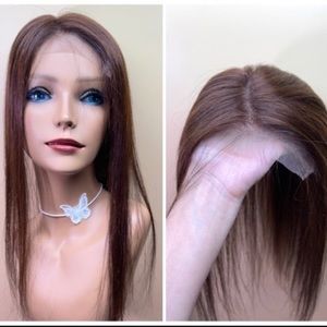 22” Long hair Lace front Base 100% Human Hairpiece Click-in Topper Brown Wigs